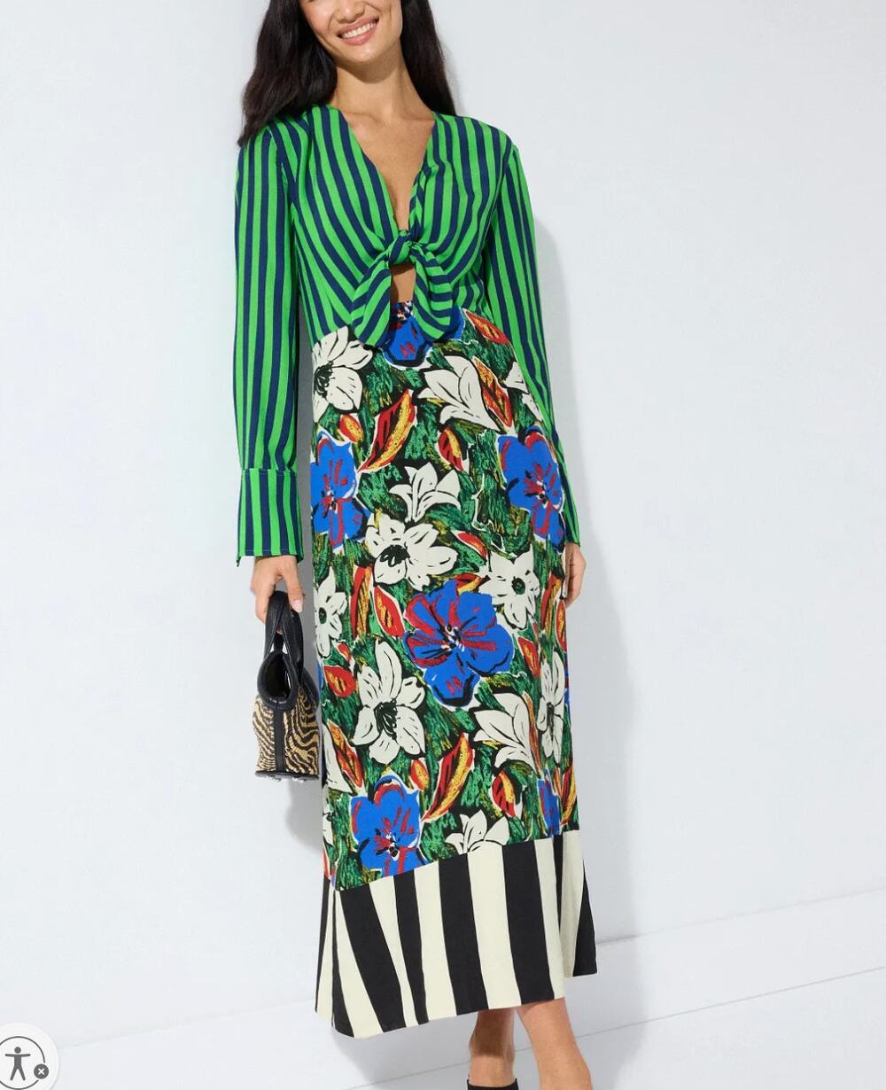 Simon Miller Whimsical Maxi Dress XS Tropical Cutout Mix Print Statement $400
